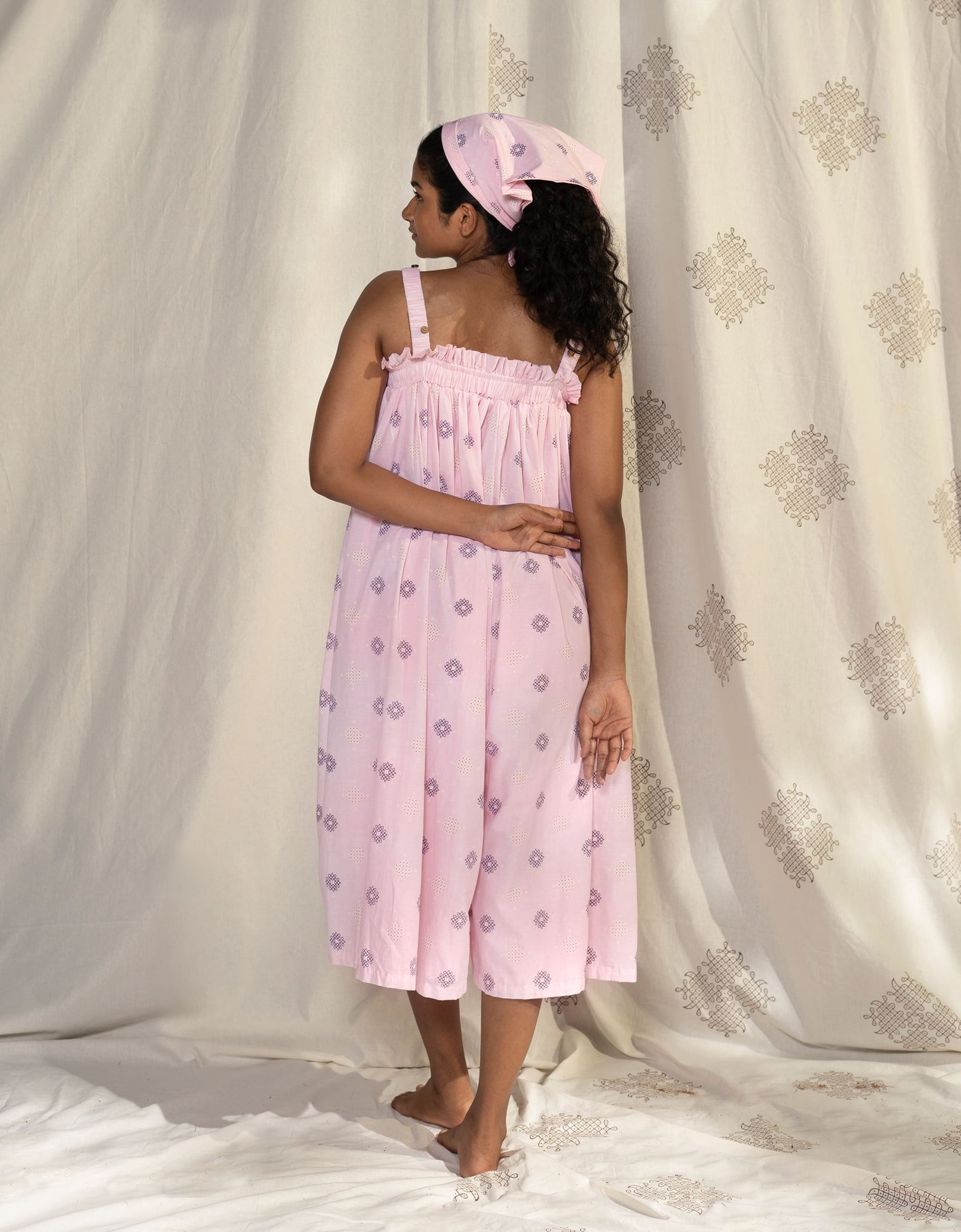 Hueloom light pink pleated convertible jumpsuit back view display