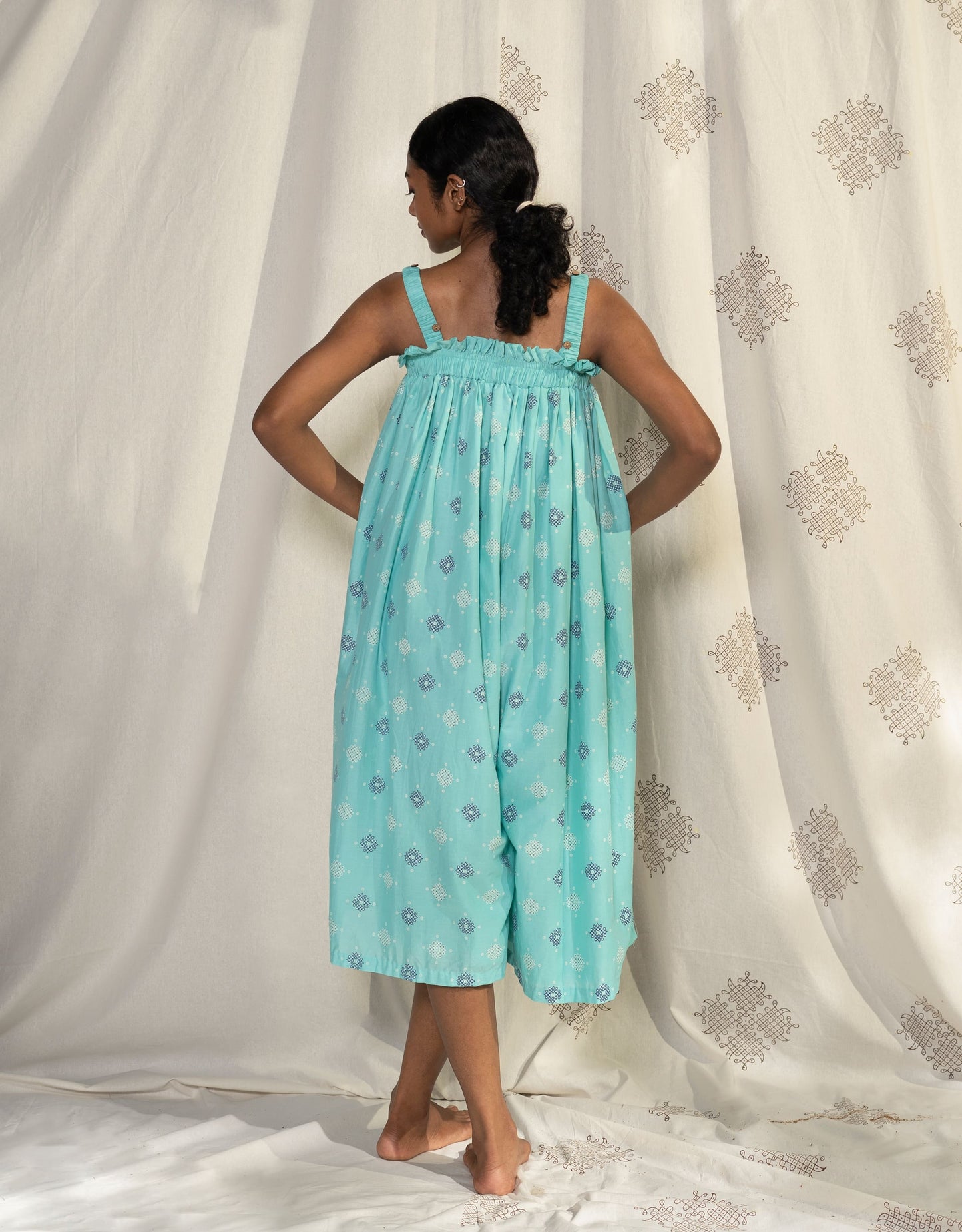 Hueloom mint blue pleated convertible jumpsuit back view display
