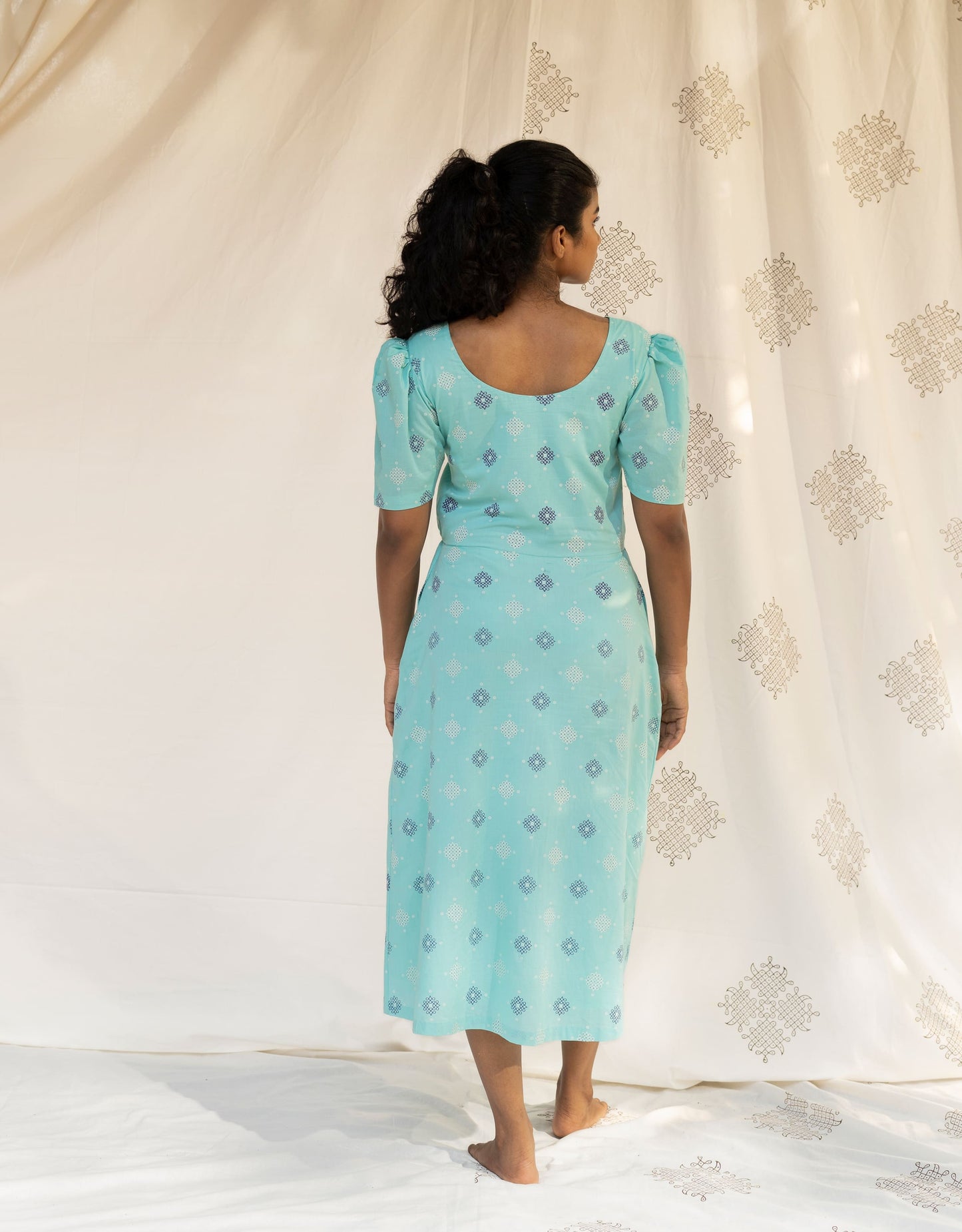 Hueloom Mint Blue Reversible  Cut-out Dress back view without cut in the centre