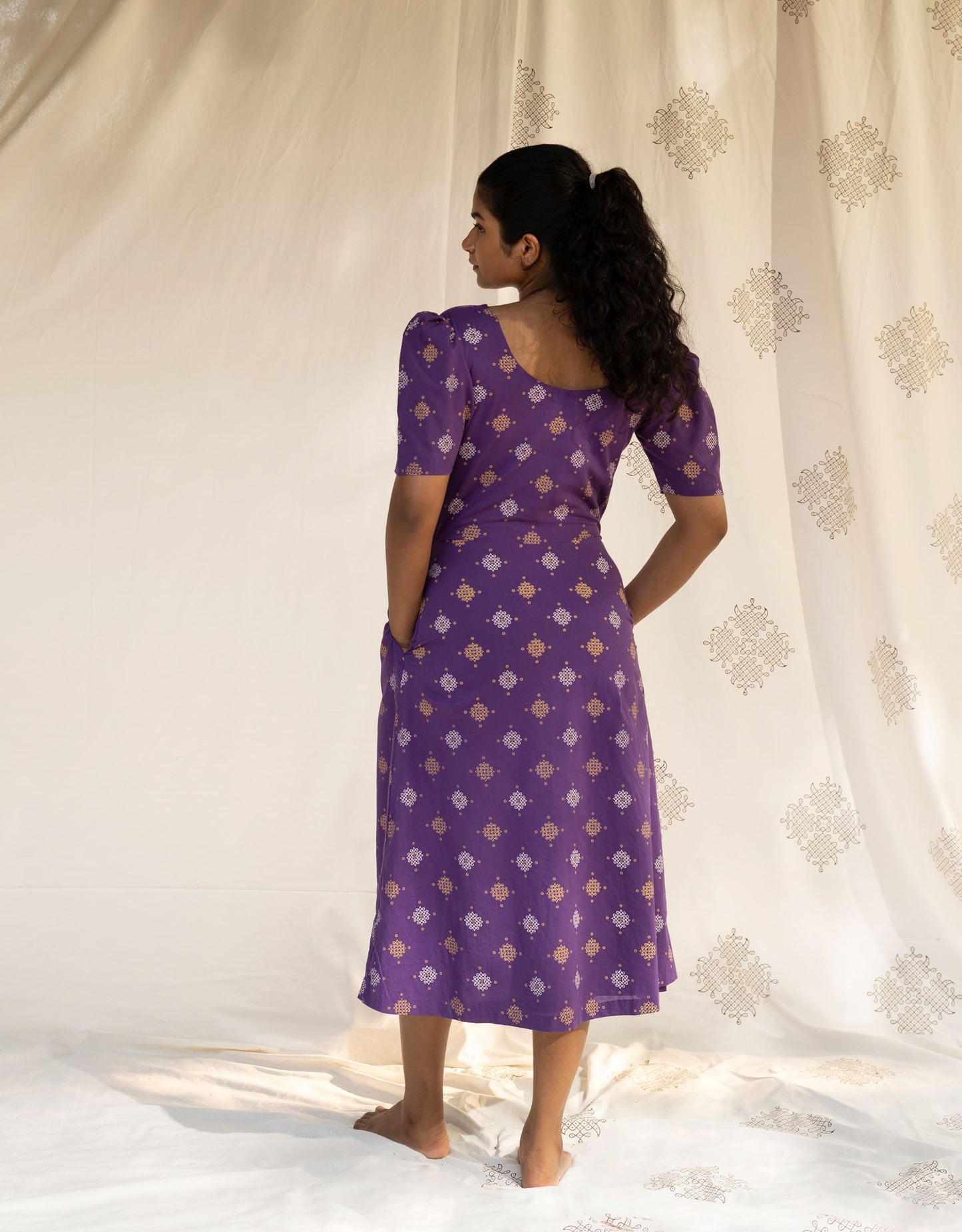 Hueloom Purple Reversible  Cut-out Dress back view without cut in the centre