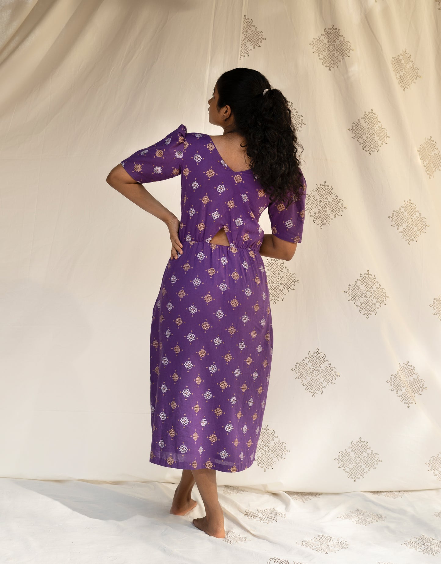 Hueloom Purple Reversible  Cut-out Dress back view with cut in the centre