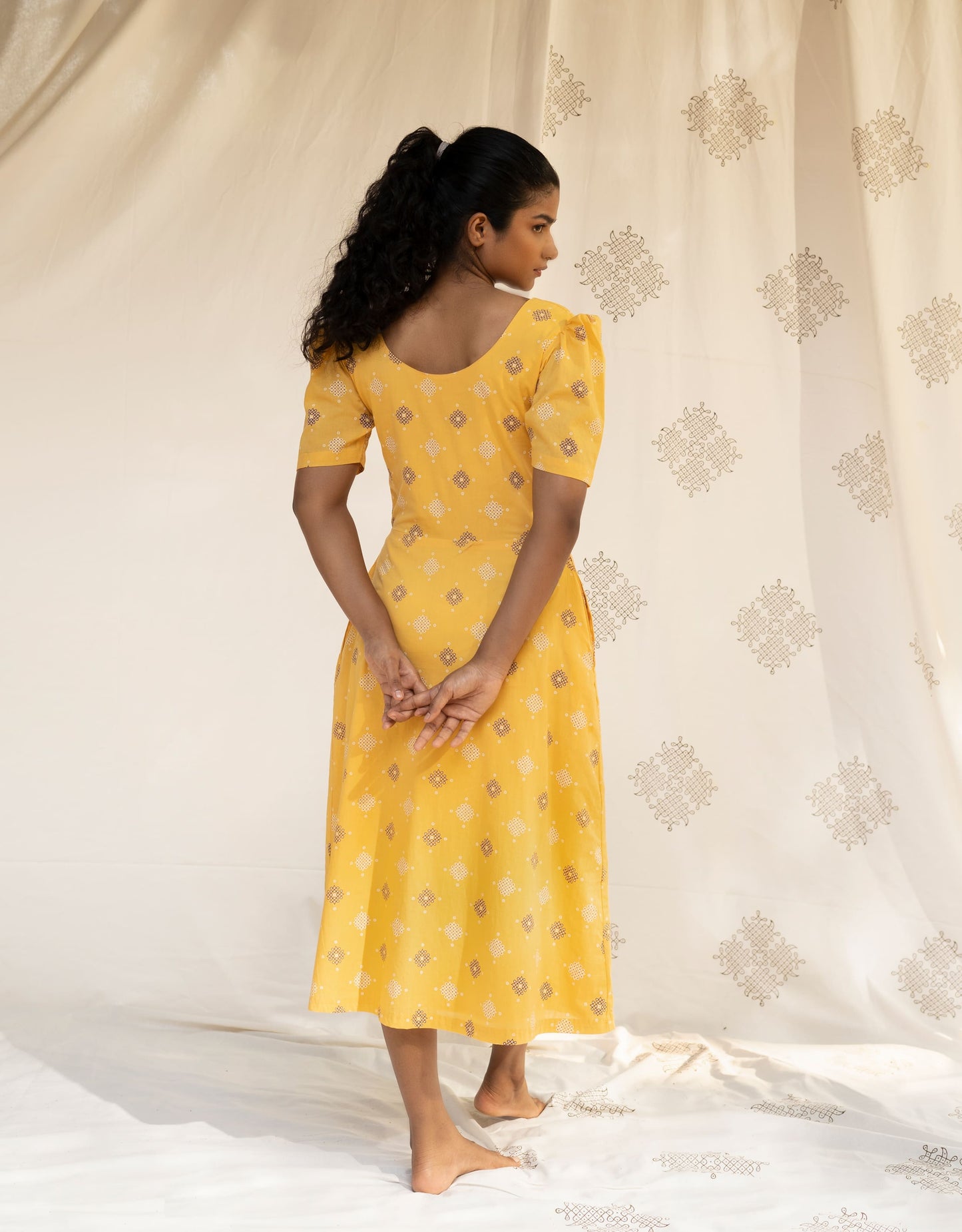 Hueloom Yellow Reversible  Cut-out Dress back view without cut in the centre