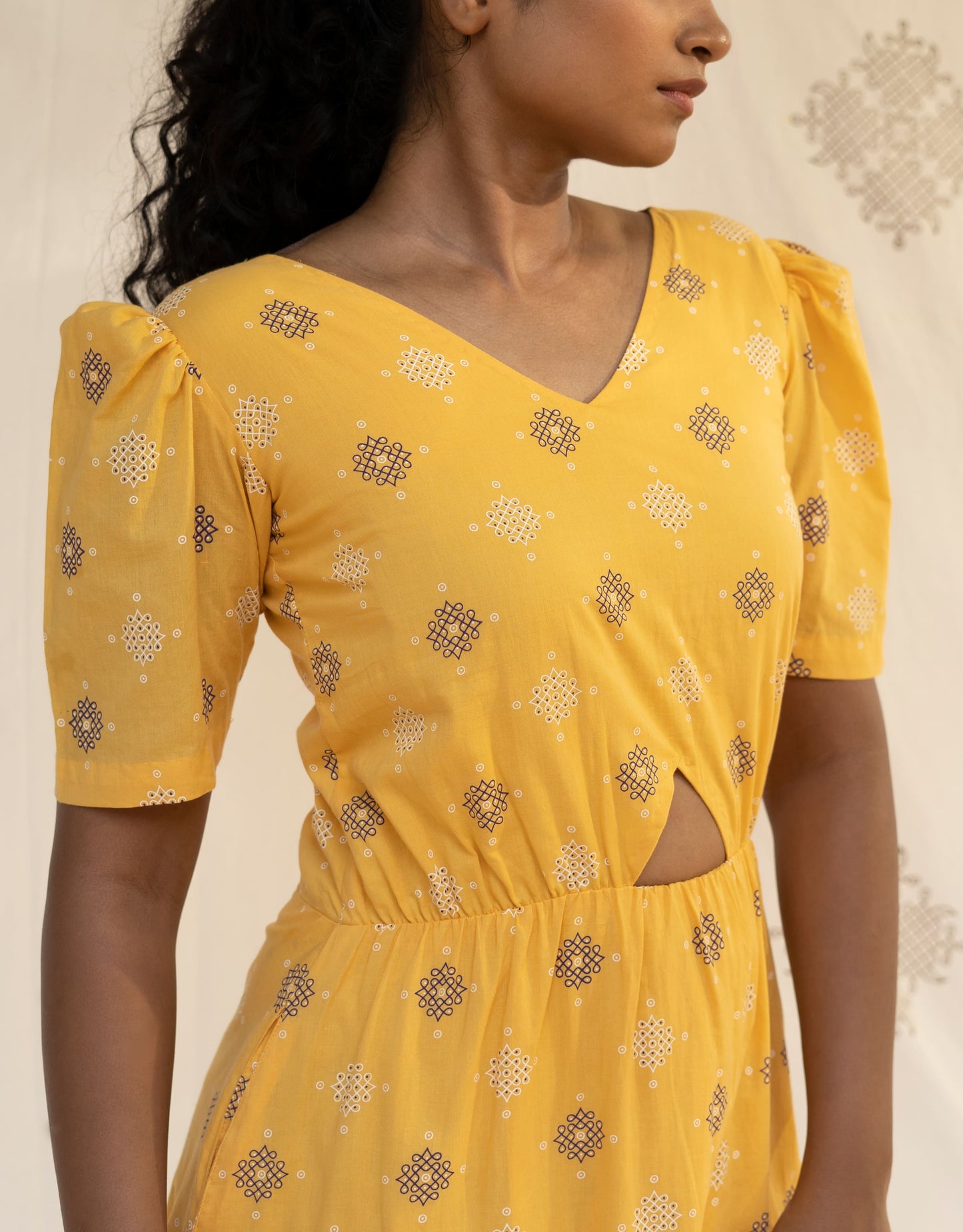 Hueloom Yellow Reversible  Cut-out Dress Close up view