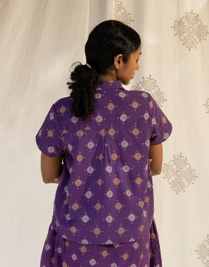 Hueloom Purple Kolam print reversible Shirt back view