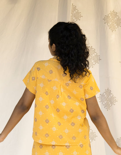 Hueloom Yellow Kolam print reversible Shirt back view