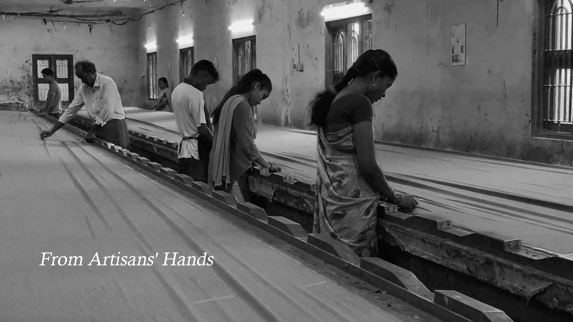 Load video: Showcasing Screen printing (handmade) Process of Hueloom&#39;s Kodai Kolam collection made from natural cotton fabric