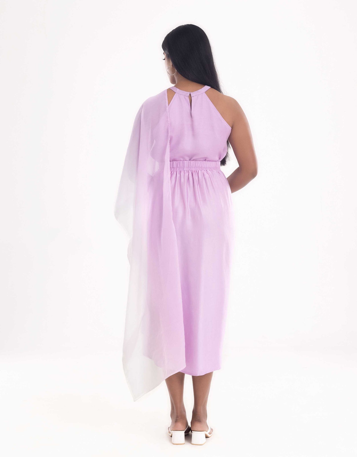 Hueloom lavender Allure convertible capsule with top and skirt back view display.