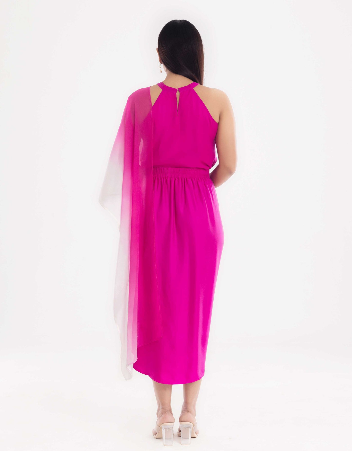 Hueloom pink Allure convertible capsule with top and skirt back view display.