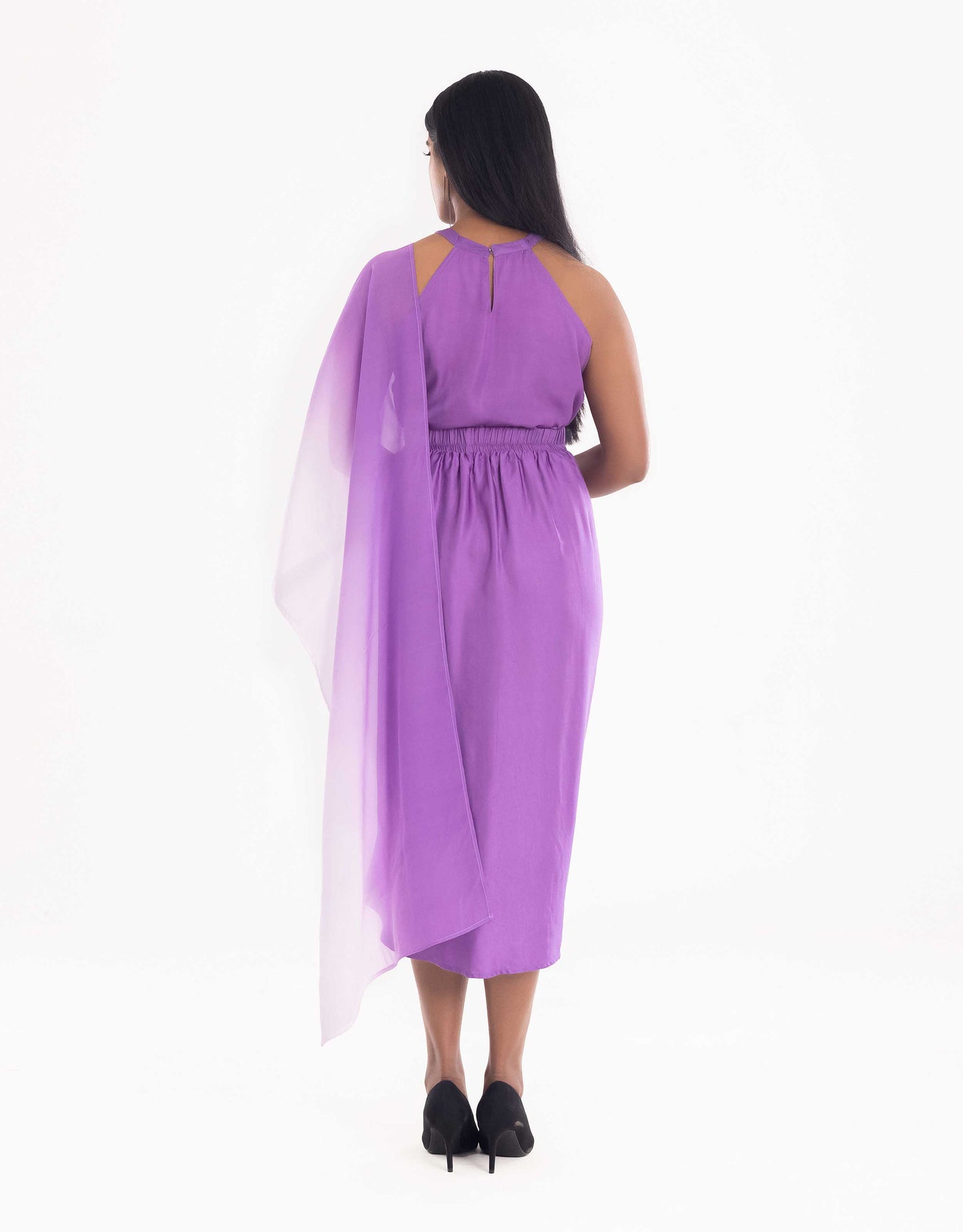 Hueloom purple Allure convertible capsule with top and skirt back view display.