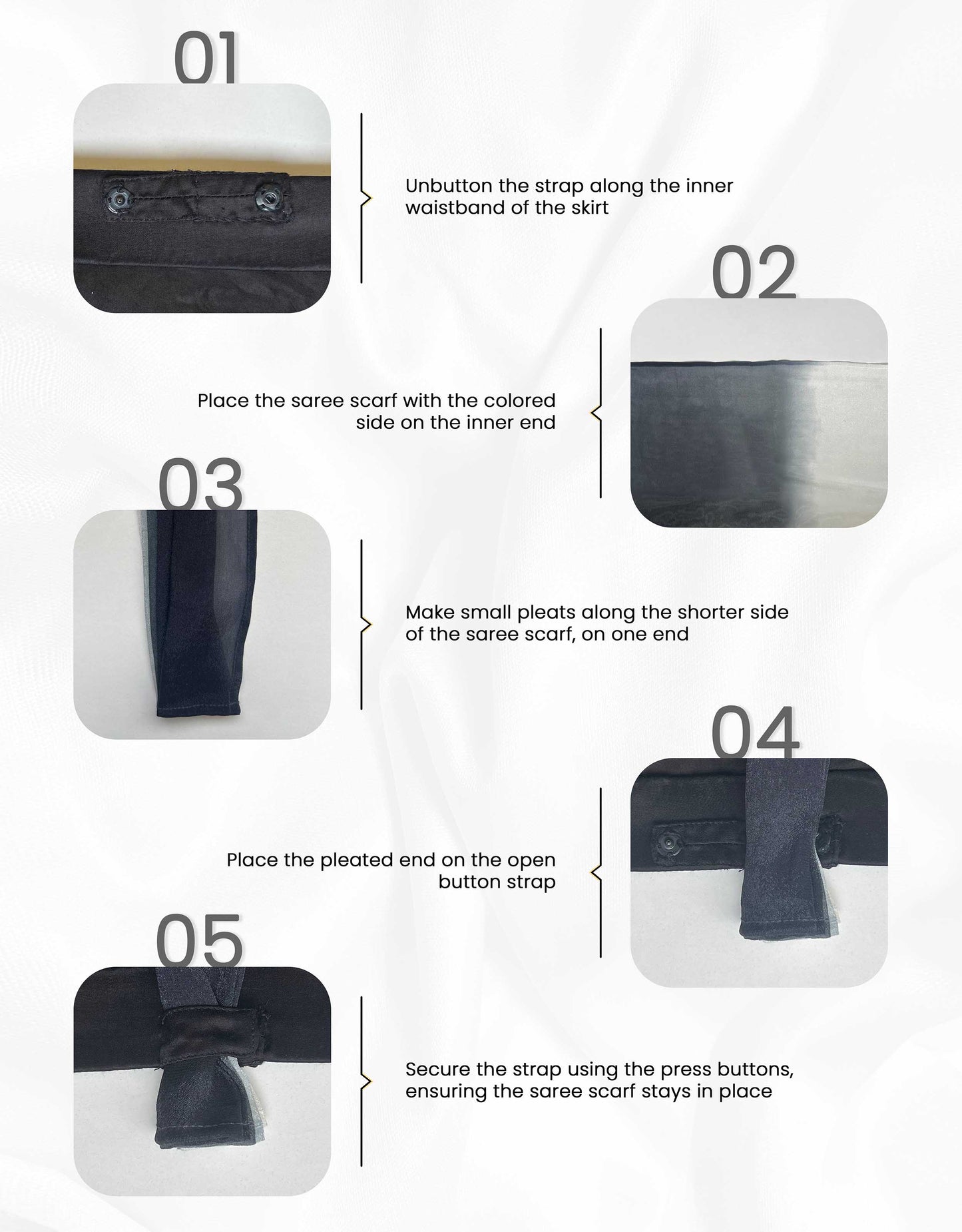 Hueloom's guide on how to detach or attach the scarf from the skirt in their allure capsule.