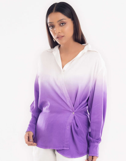 Hueloom purple convertible ombre oversized shirt front view in converted style.