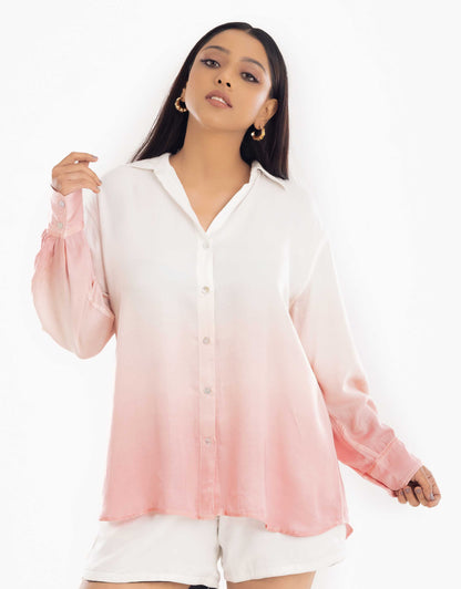 Hueloom rose-gold convertible ombre oversized shirt front view in regular shirt style.